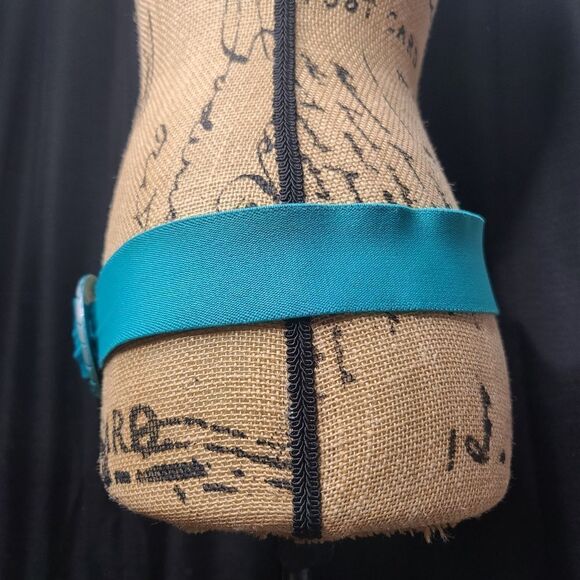 Vintage 80s Teal Blue Chunky Round Slide Buckle Stretchy Fabric Belt - Picture 3 of 13